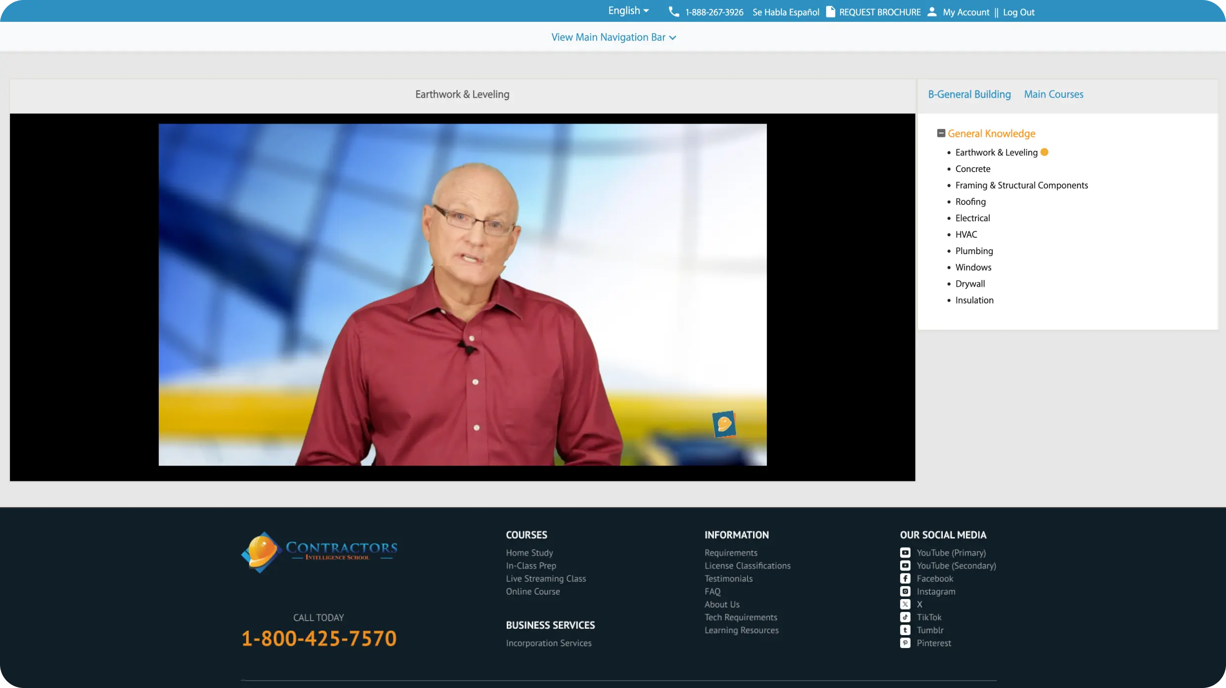 Contractor license course learning environment