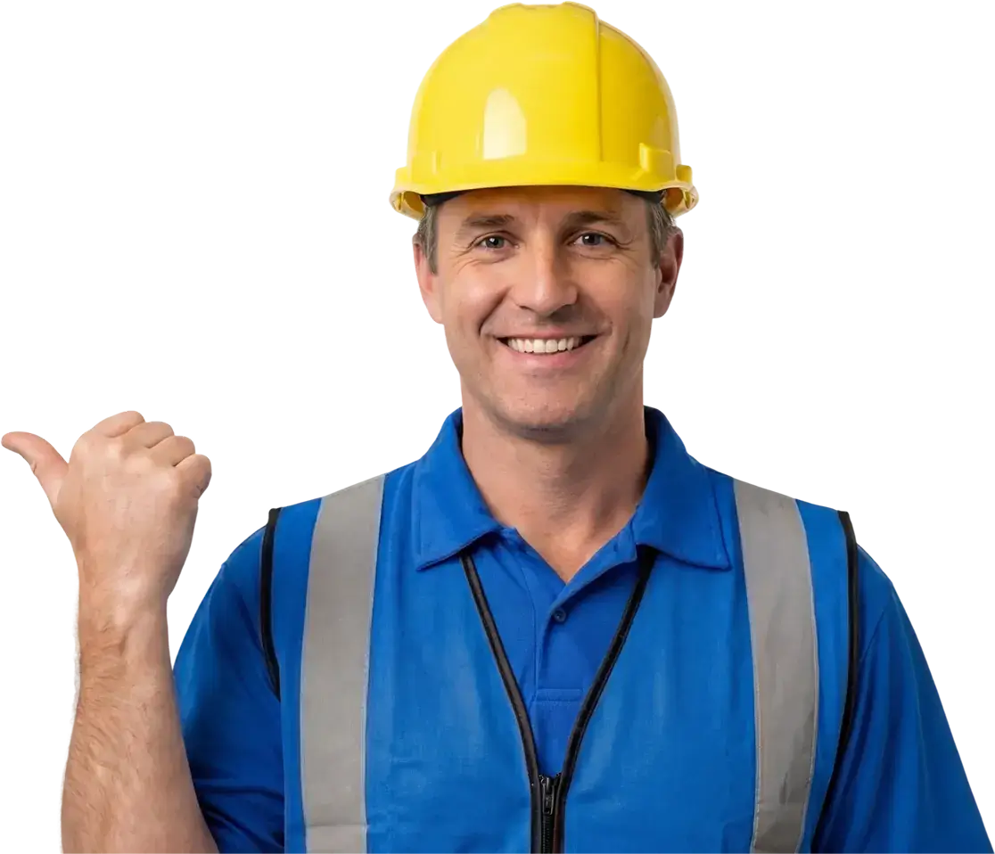 Contractor worker inviting you to try free demo of the #1 California contractor license prep program