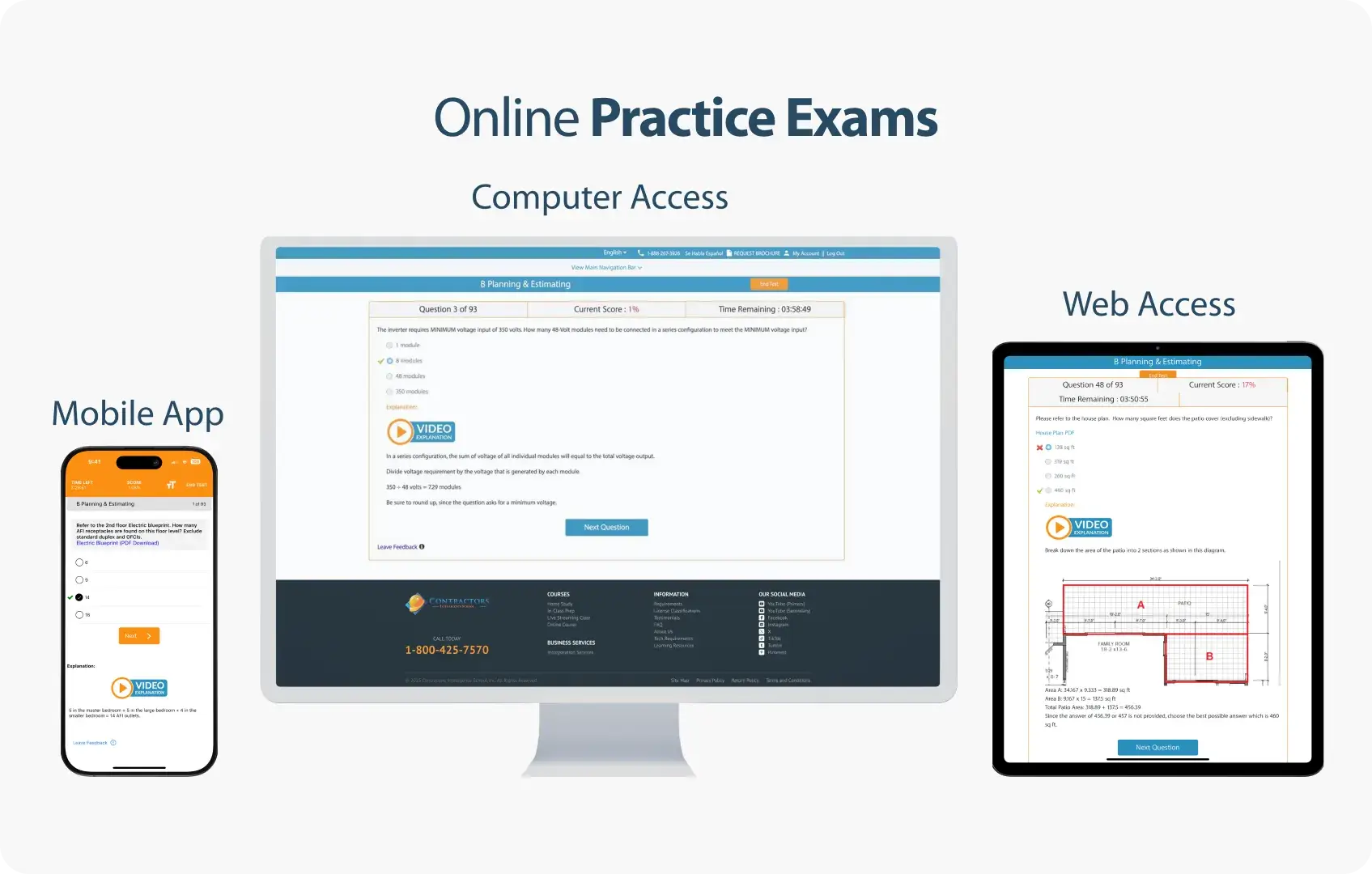 Online practice exams on laptop and mobile