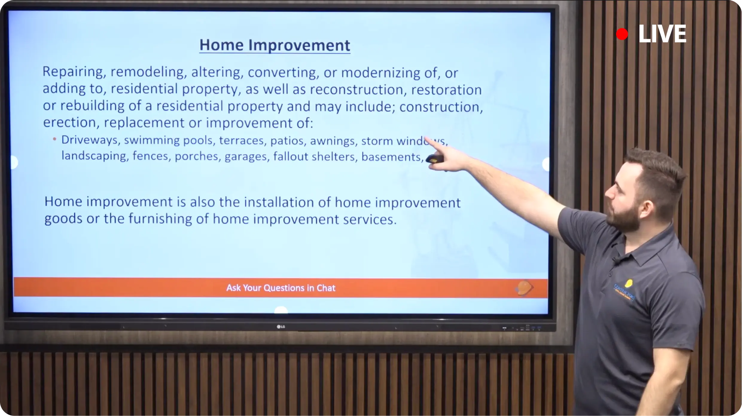 Contractor license exam prep classroom setting