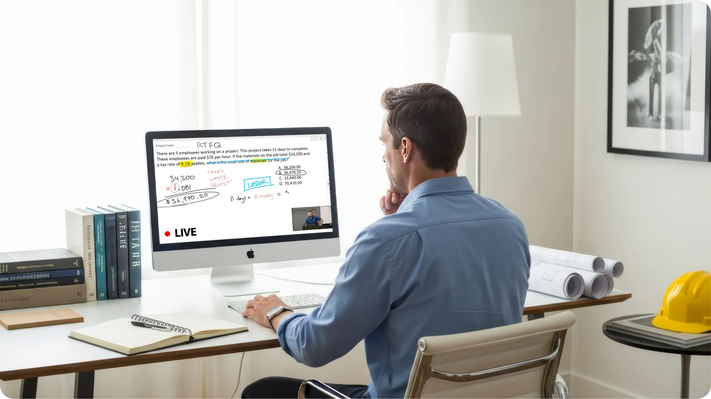 Professional contractor license study environment