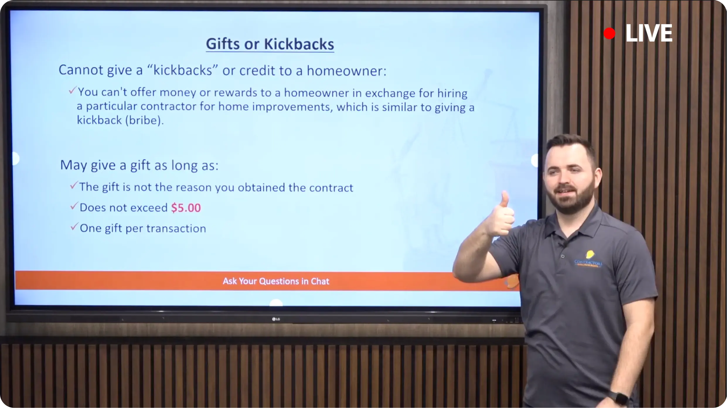 Live streaming contractor license training class