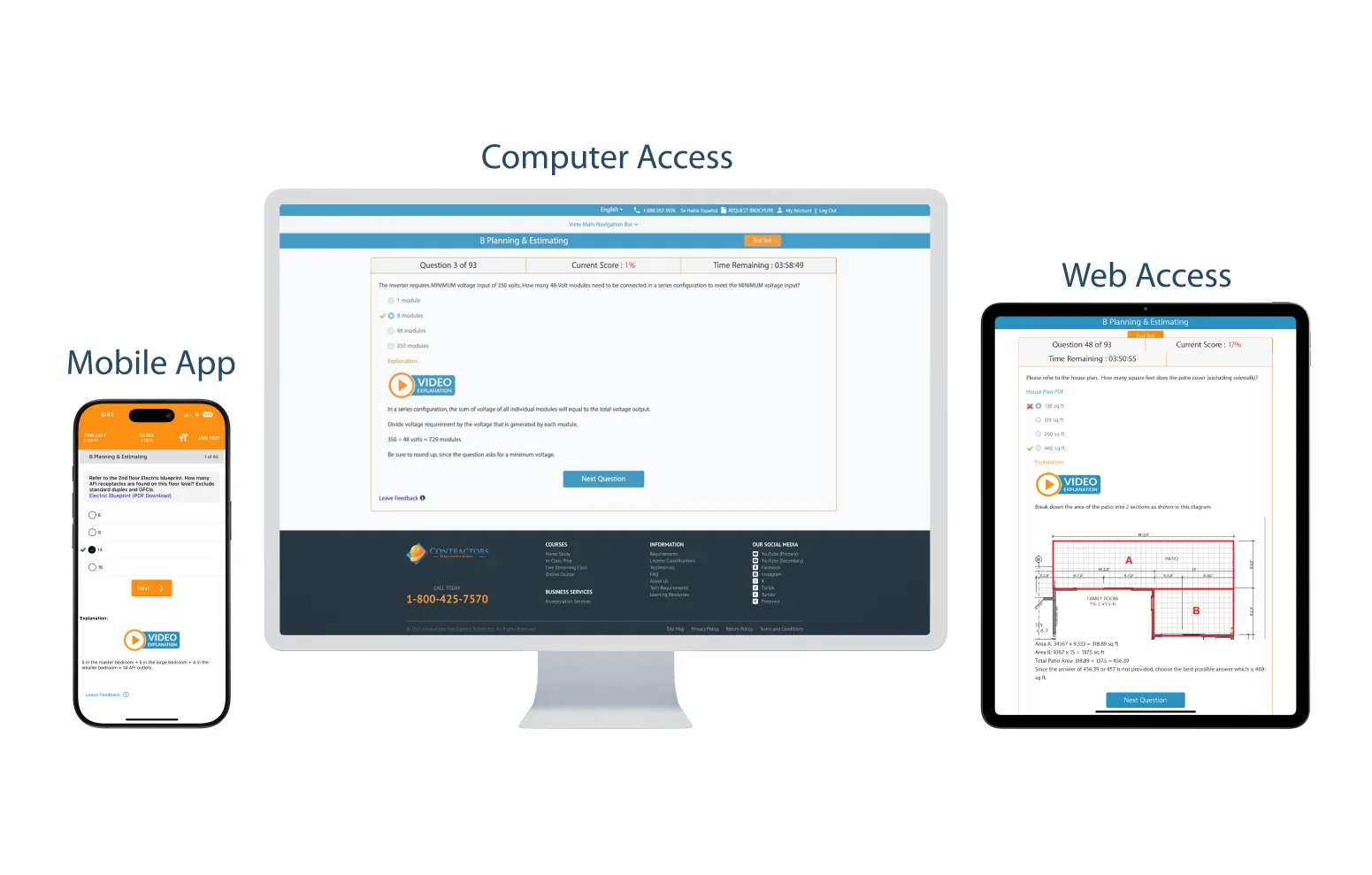 Online practice exams with progress tracking