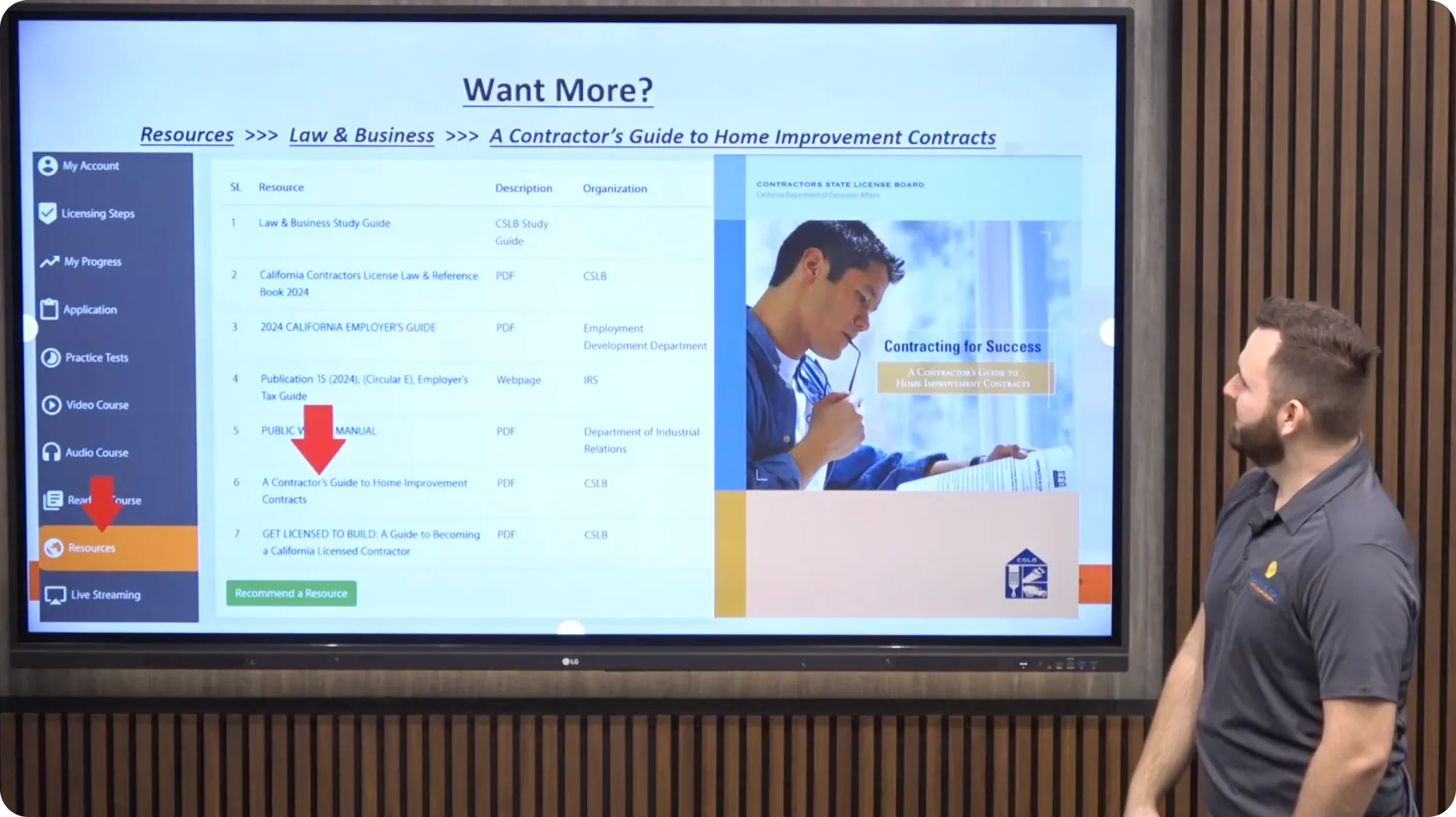 Contractor course classroom experience