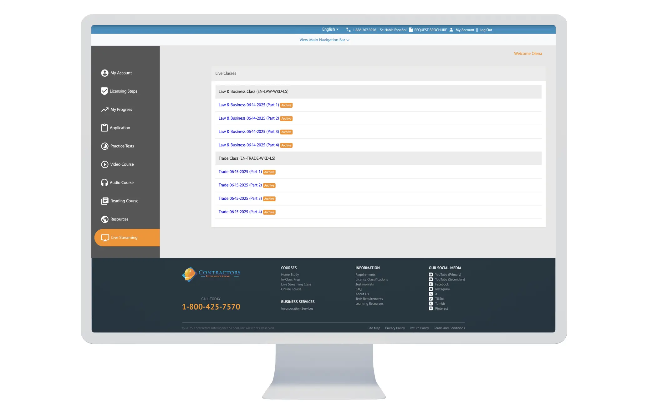 Access to recorded contractor license course sessions
