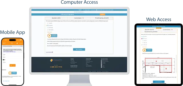 Online contractor license practice exam interface