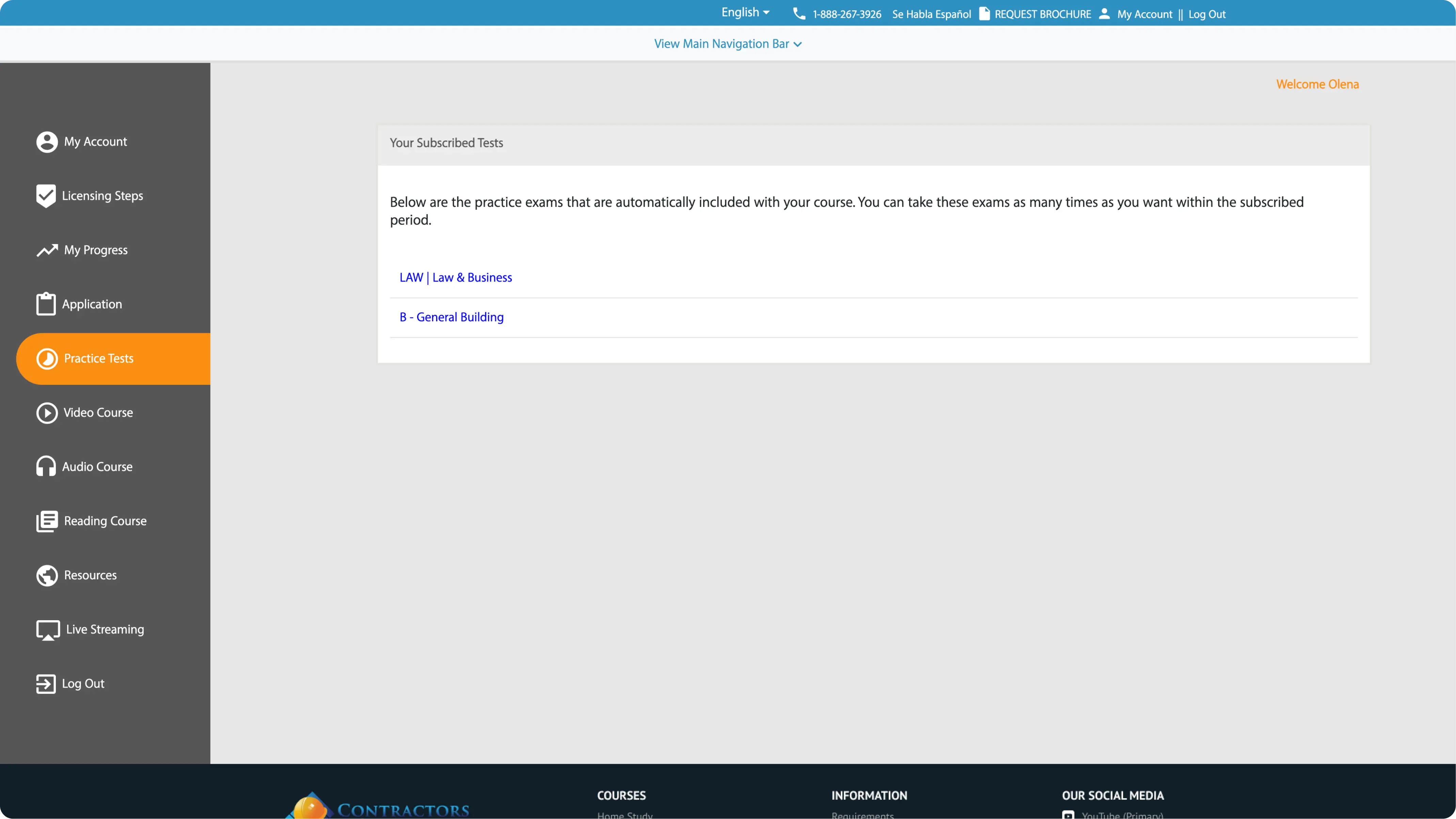 Contractor license exam preparation learning dashboard