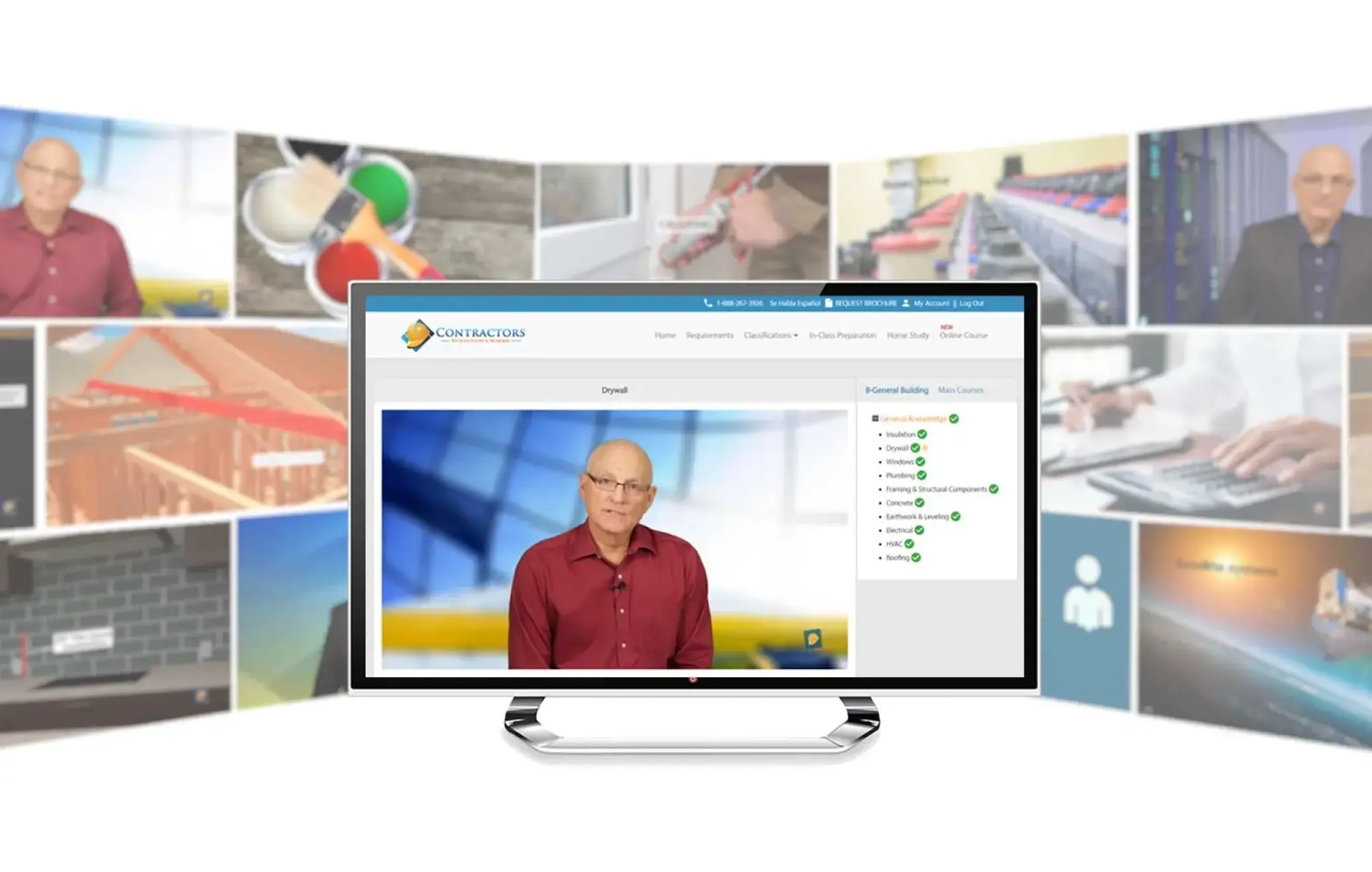 Online course instructional videos for contractor license exam preparation
