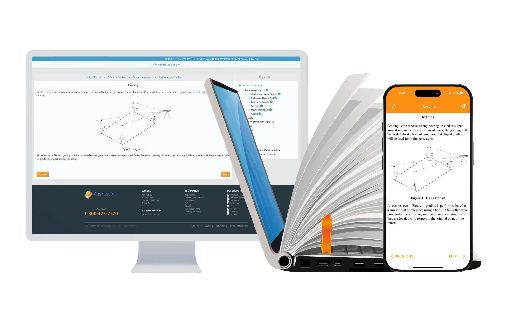Online reading materials and digital manuals for contractor license course