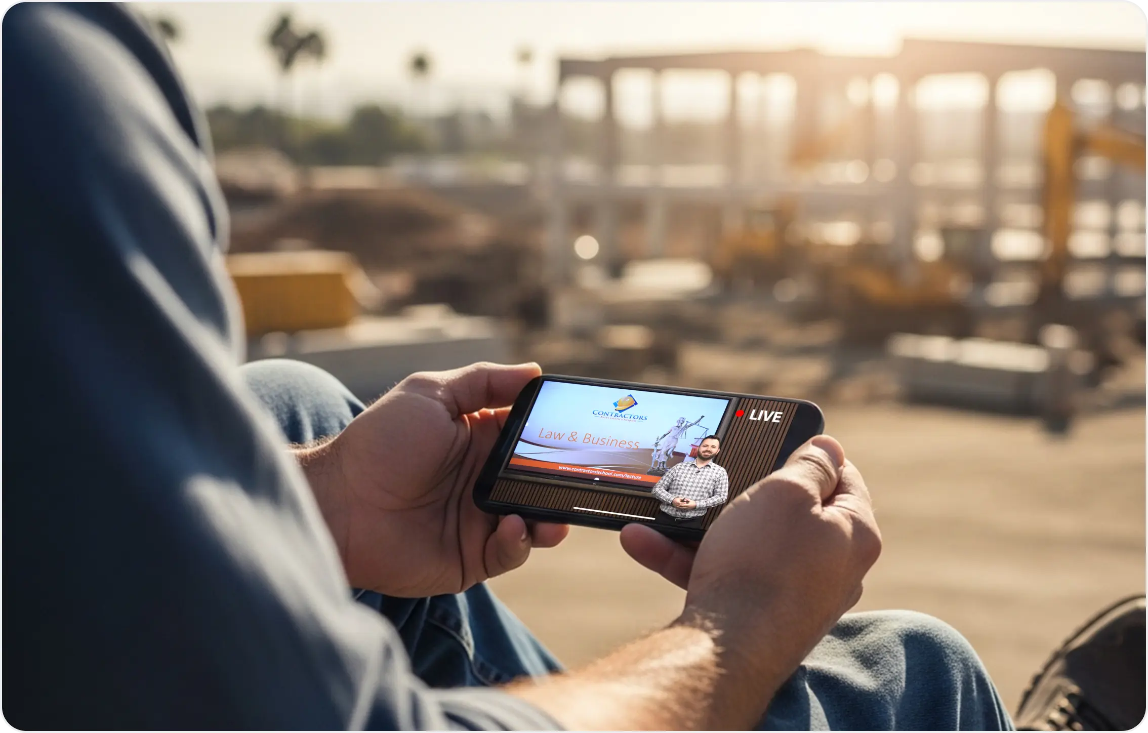 Student attending live streaming contractor license class from laptop