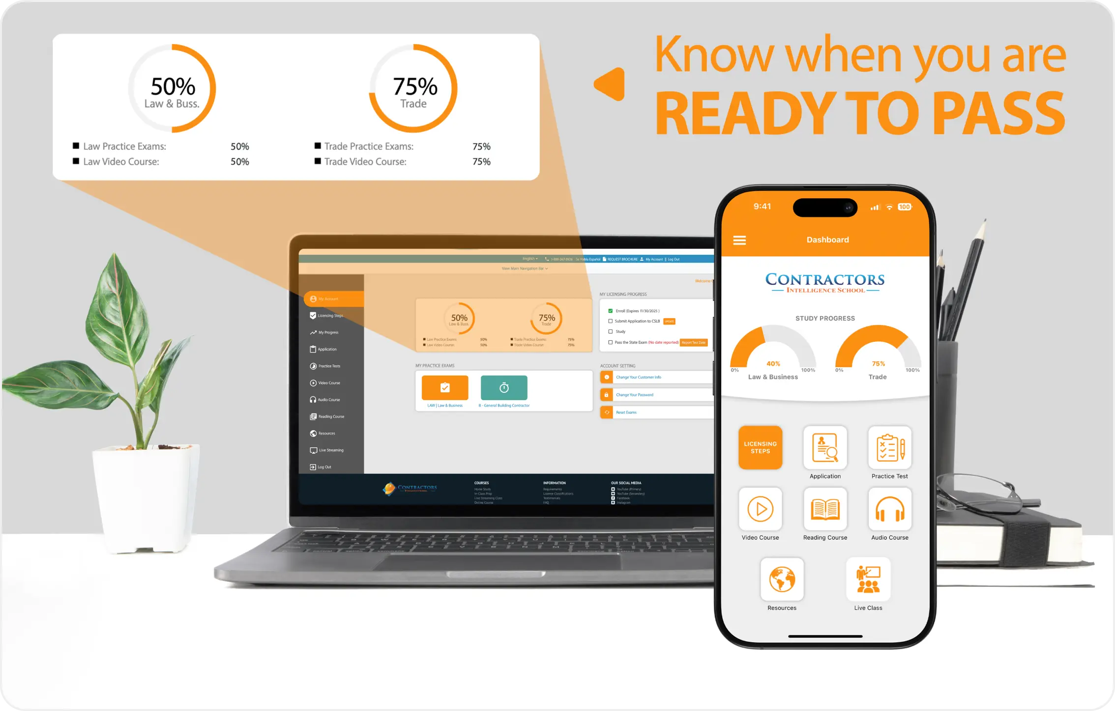 Online contractor license course study from any device