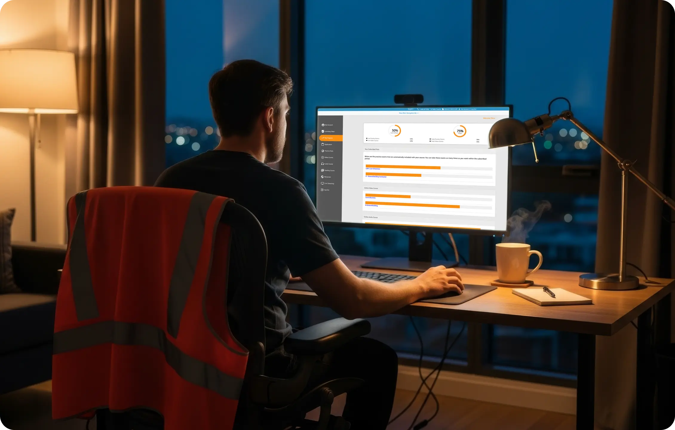 Study progress tracking for contractor license exam preparation